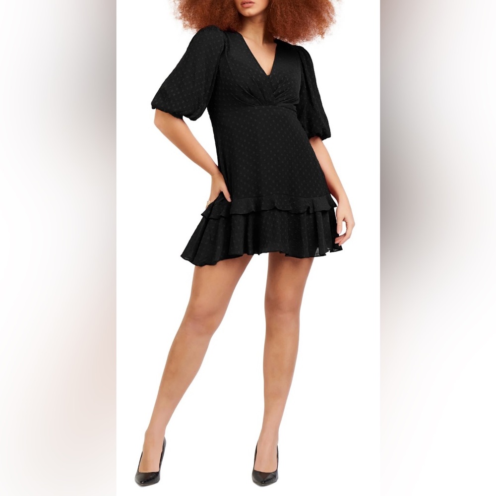 Black Tape Clip Dot Ruffled Fit & Flare Dress